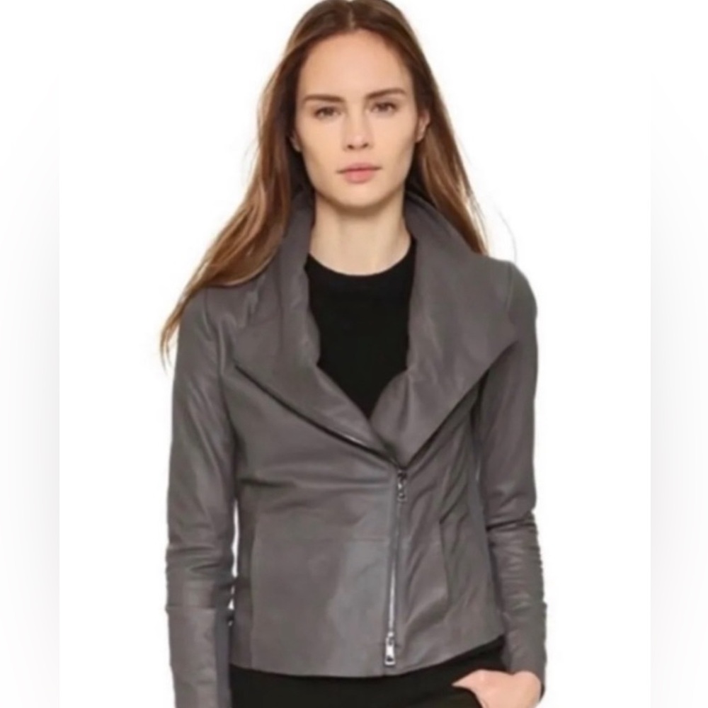 Vince dark gray goat moto leather jacket medium